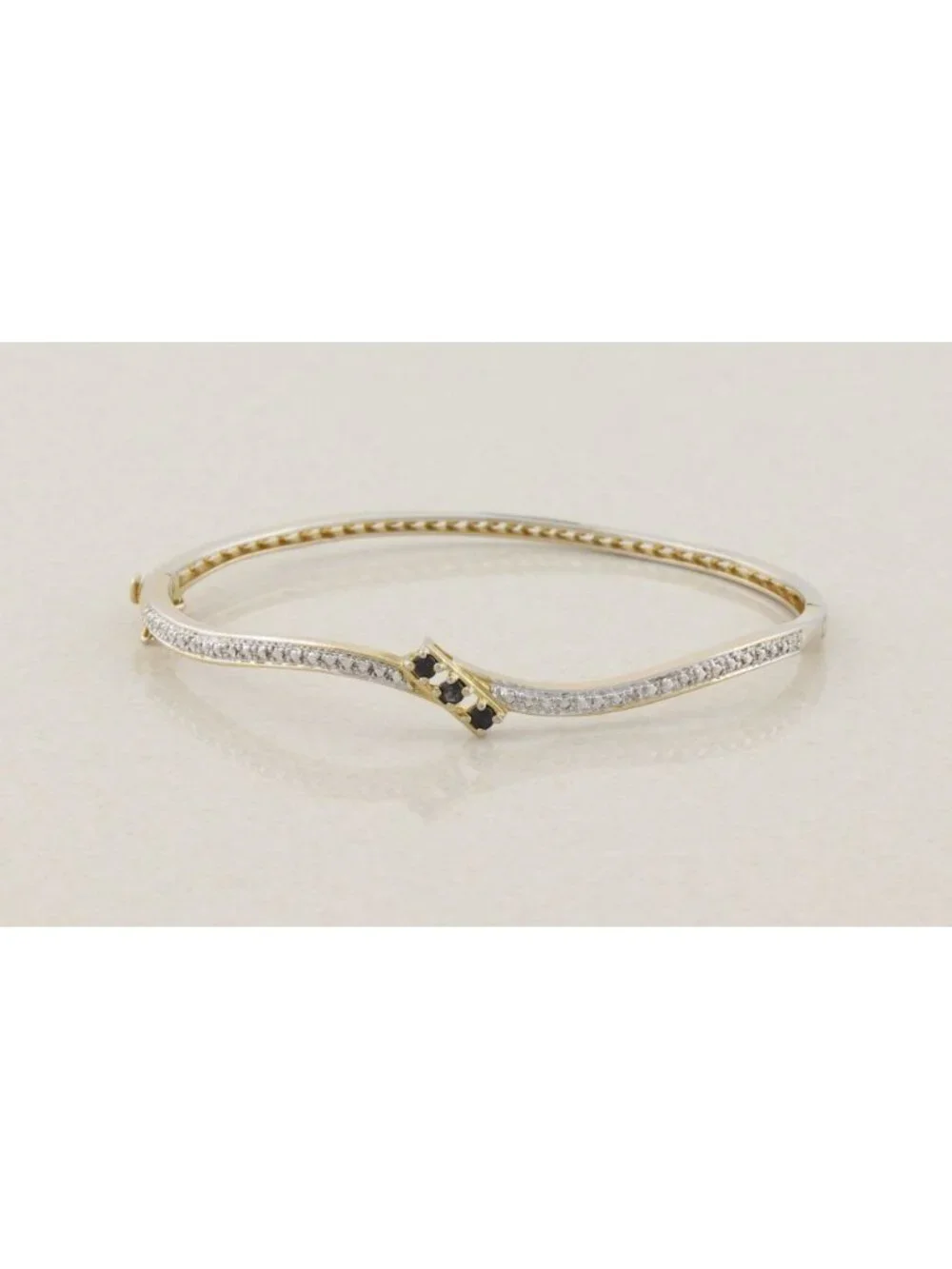 18k Gold Over Sterling Silver Natural Sapphire Bangle Bracelet Opens 7